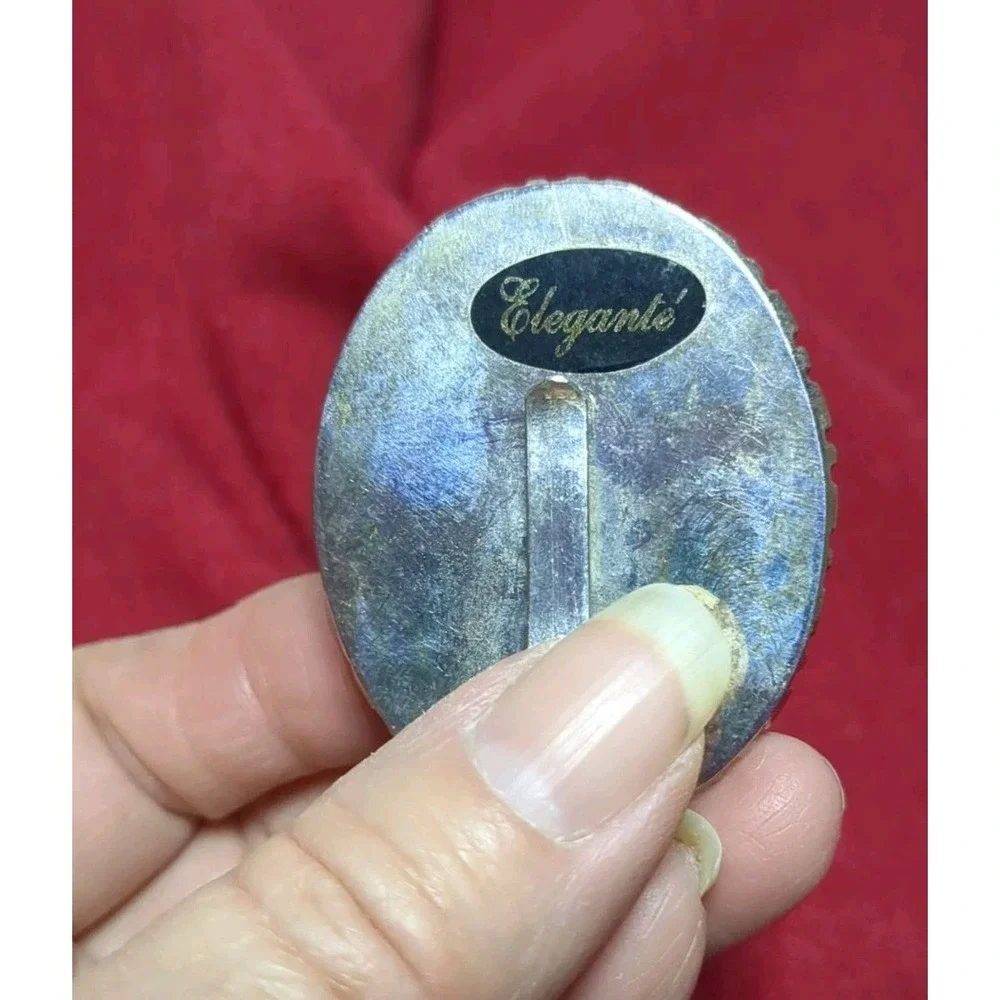 Vintage Eleganté Silver Tone And Red Jasper Dress‎ Clip